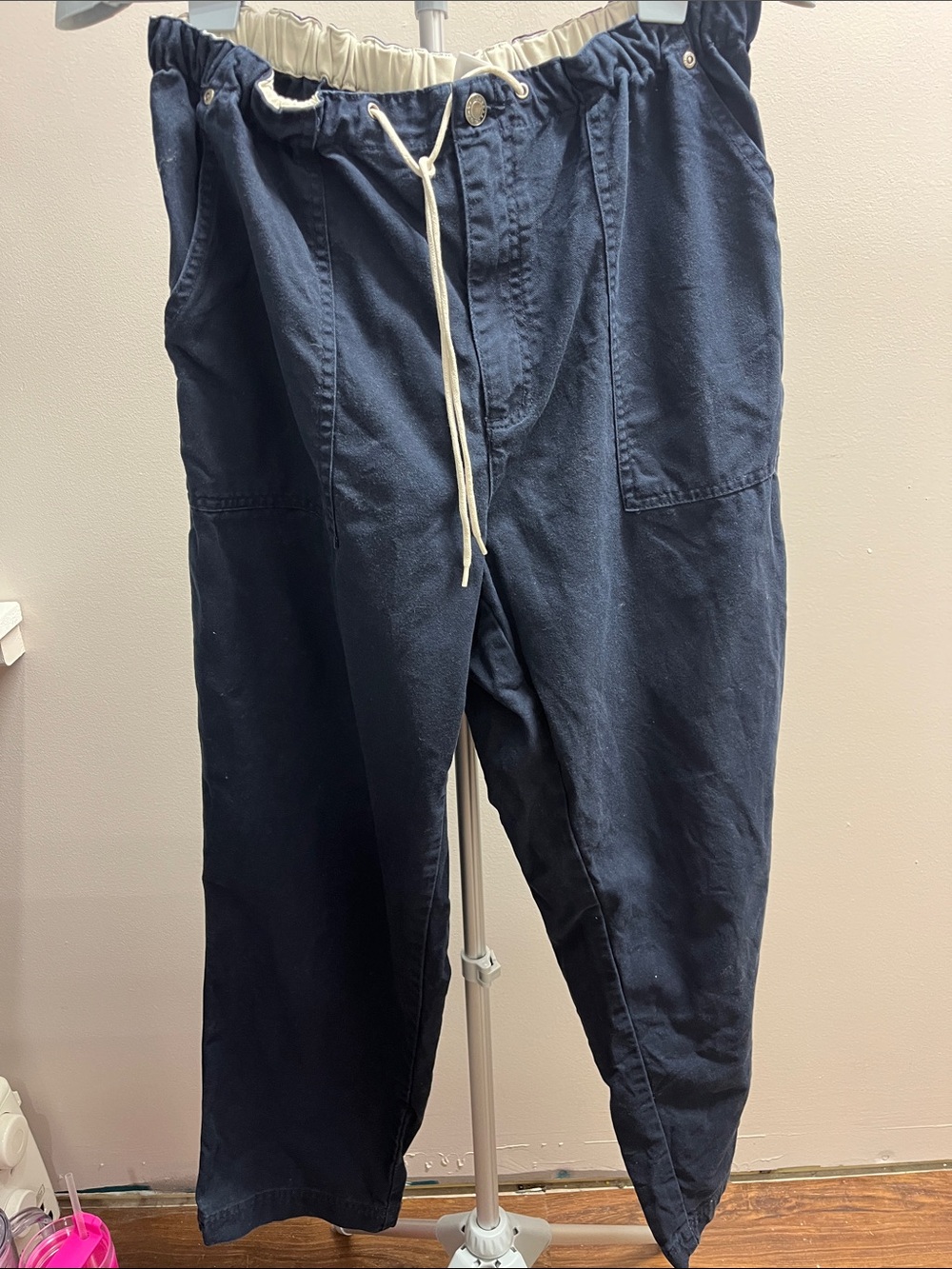 CJ Banks Navy Drawstring Casual Joggers with Contrast Waist